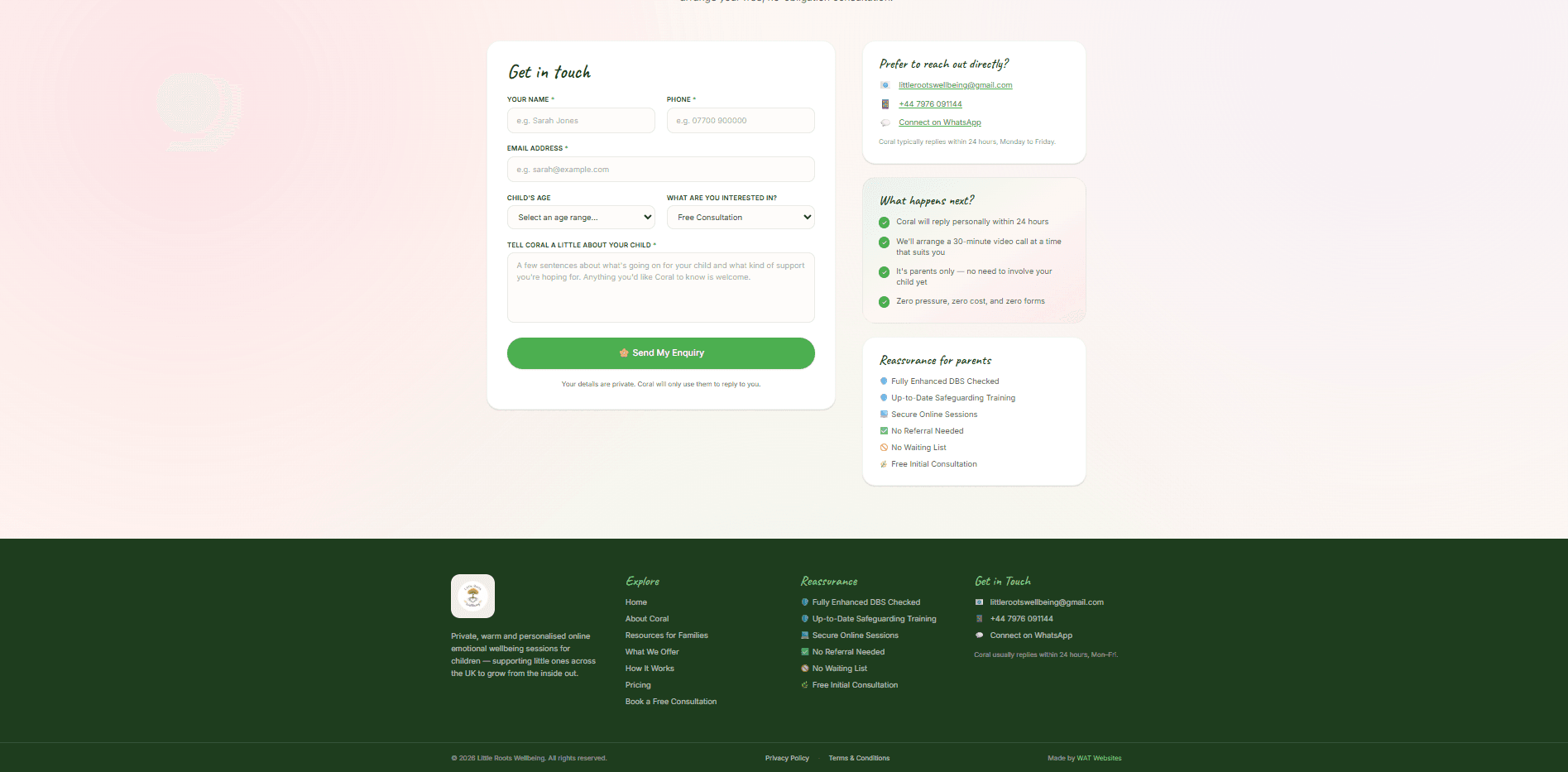 Little Roots Wellbeing — contact and free consultation booking