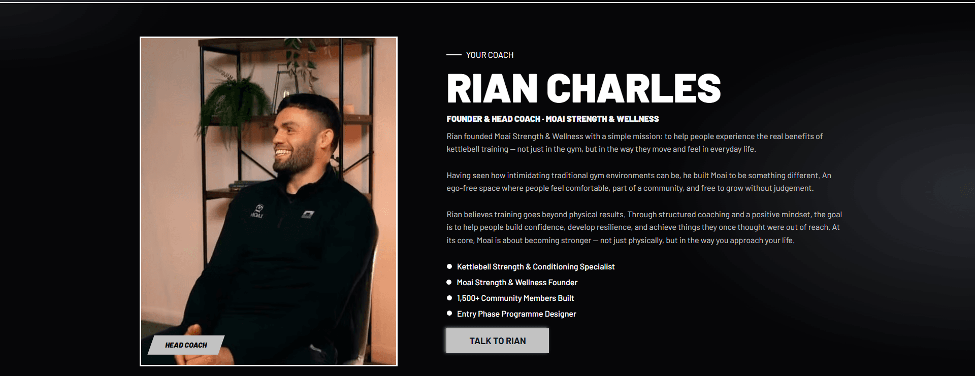 Rian Charles head coach profile page for Moai Strength and Wellness Nottingham
