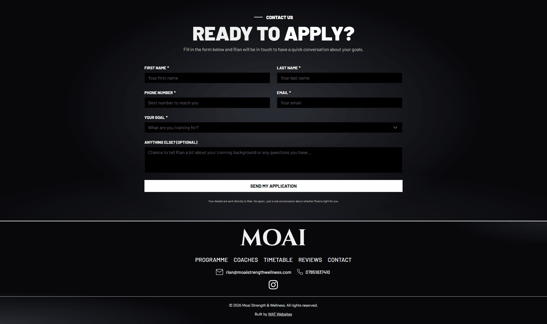 Apply now contact form for Moai Strength and Wellness kettlebell programme Nottingham