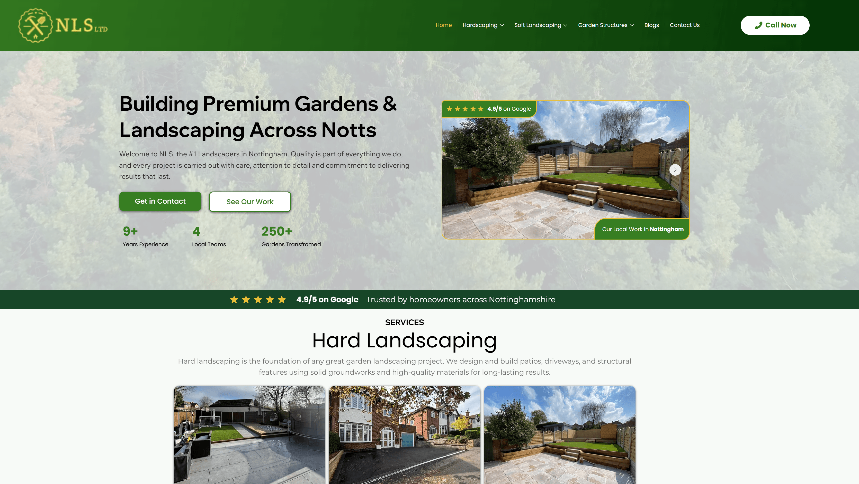 NLS Landscaping homepage designed by WAT Websites for a Nottinghamshire landscaping company