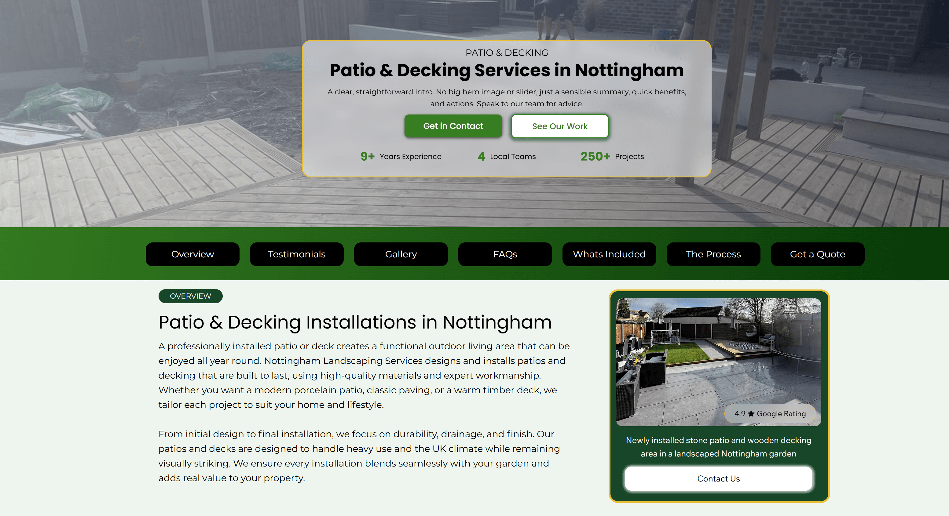 Local SEO service page example from NLS Landscaping website targeting Nottinghamshire
