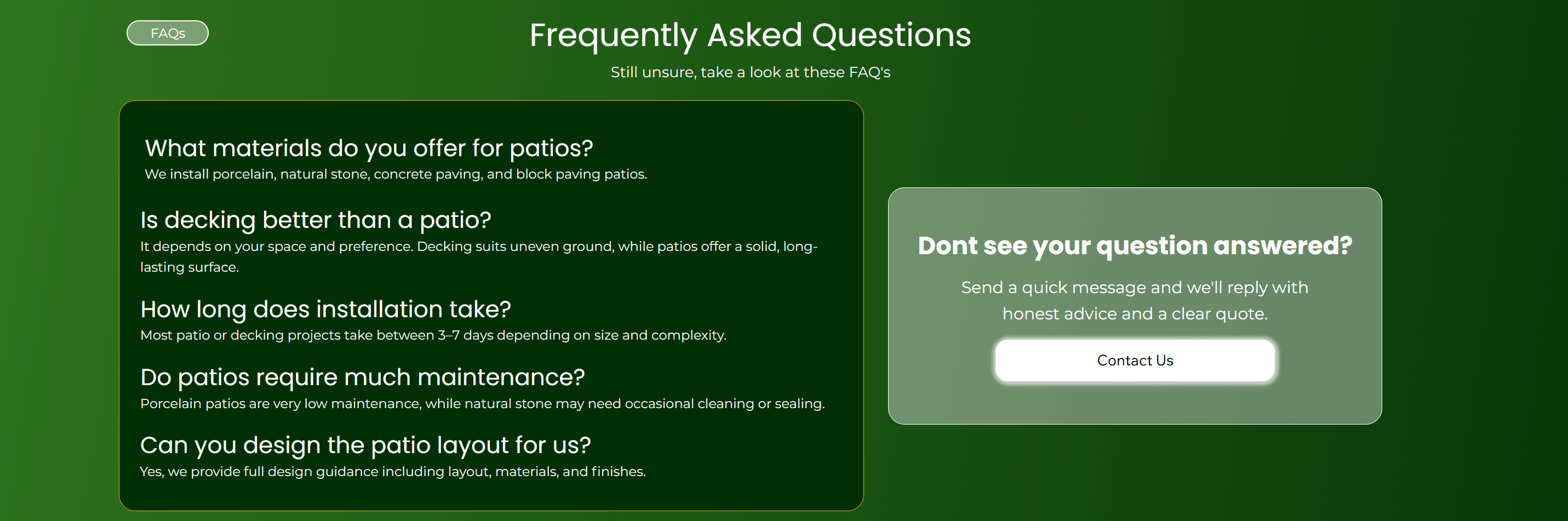FAQ page example from NLS Landscaping website built for local search visibility