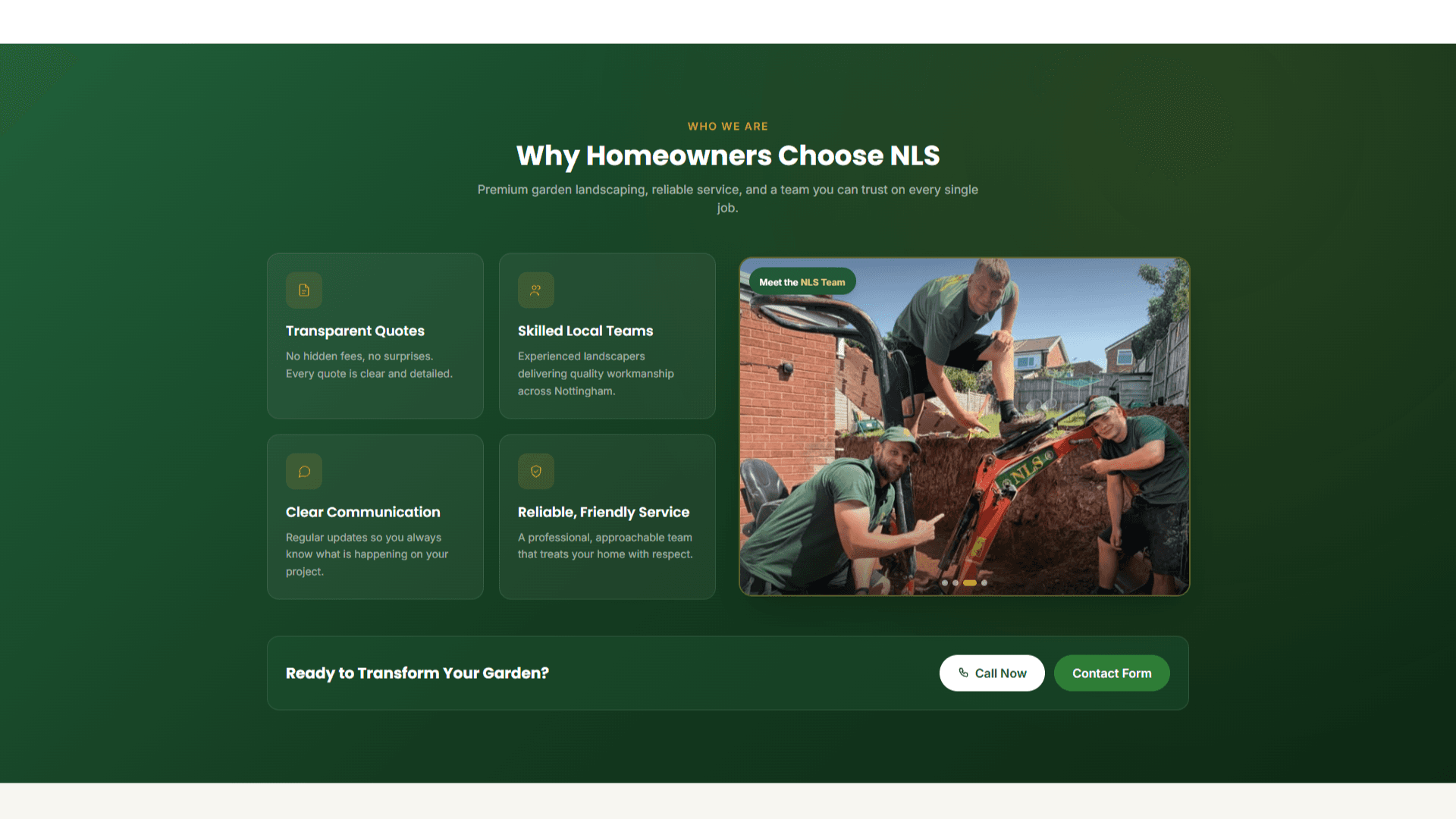 NLS Landscaping homepage designed by WAT Websites for a Nottinghamshire landscaping company