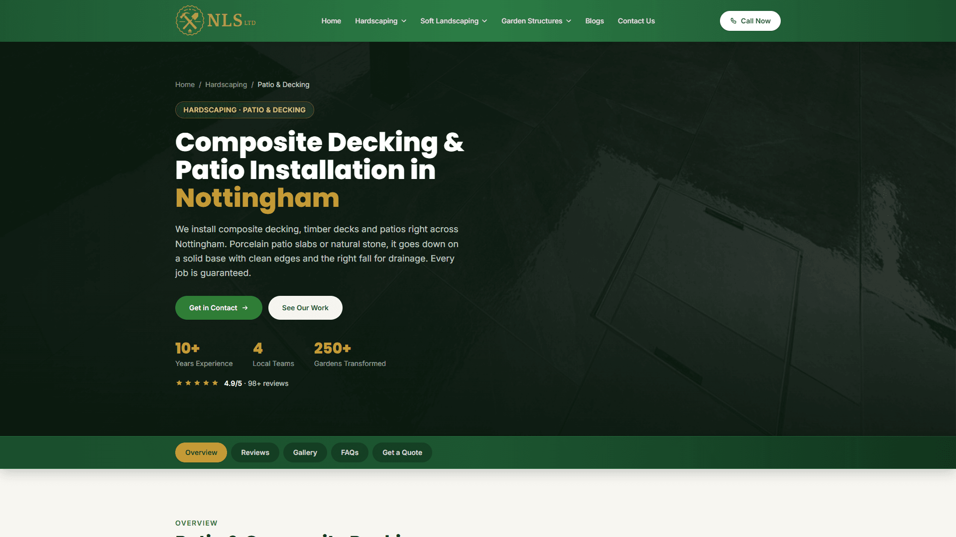 Customer reviews section on NLS Landscaping website showing Google review integration