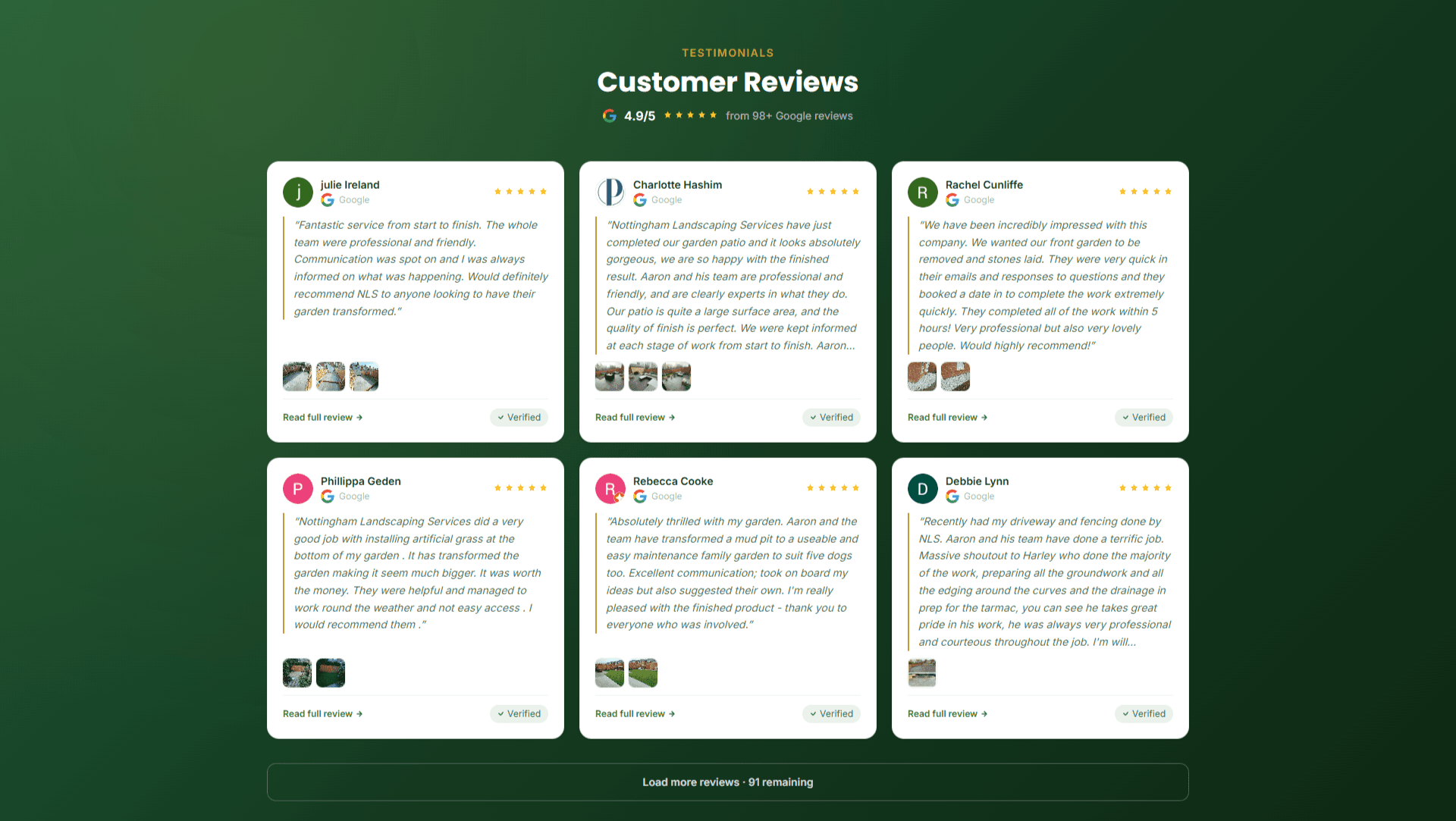 Local SEO service page example from NLS Landscaping website targeting Nottinghamshire