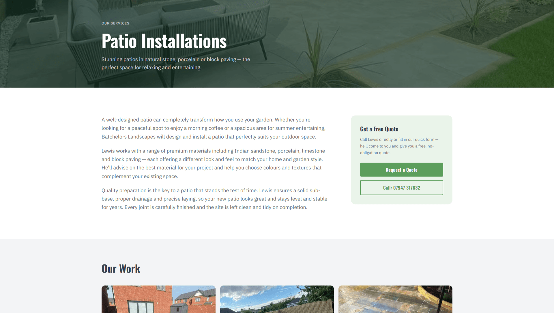Batchelors Landscapes contact page — enquire about landscaping and garden services in Mansfield
