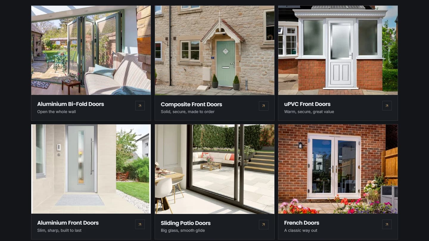 Bridgfords door range: bi-fold, composite, uPVC, aluminium, sliding patio and French doors