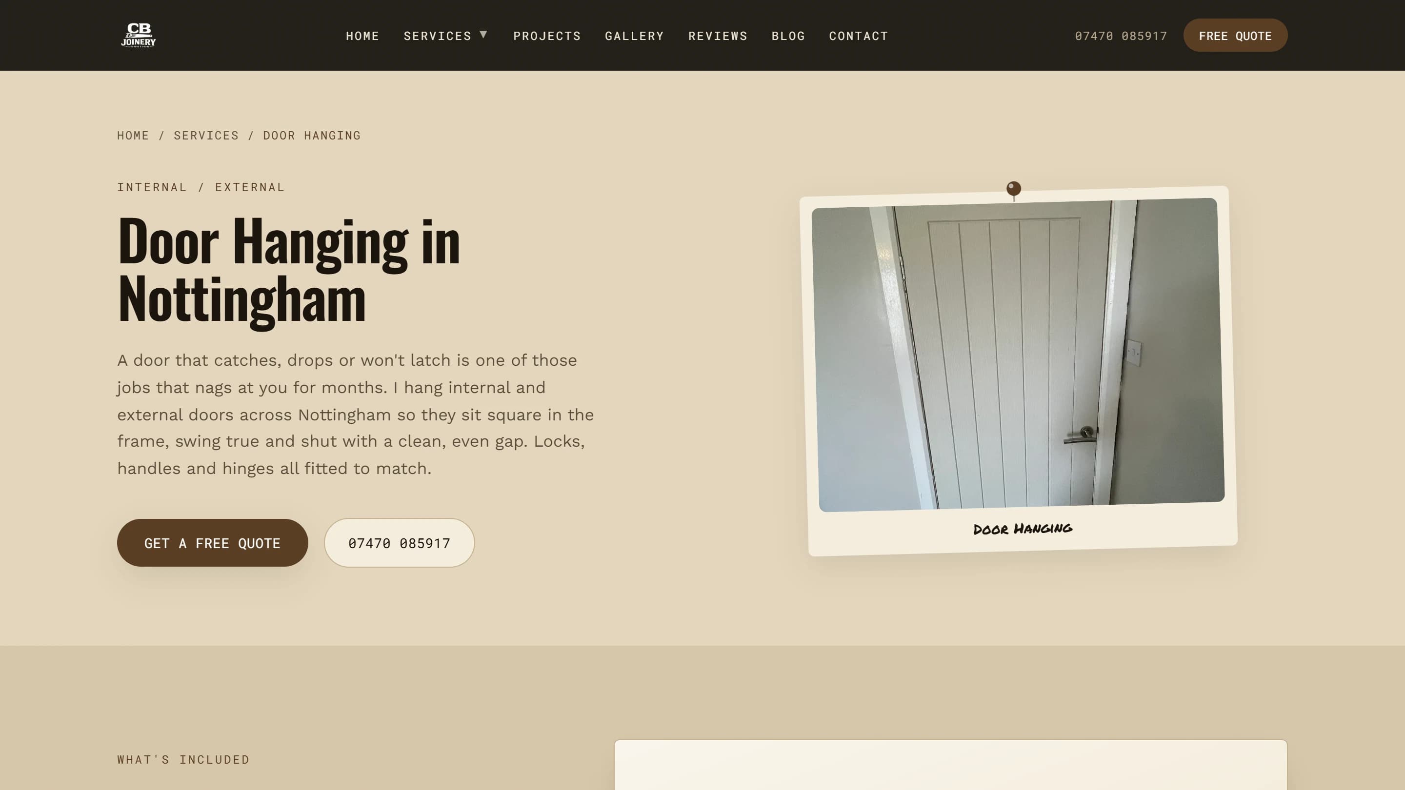 CB Joinery door hanging service page for Nottingham