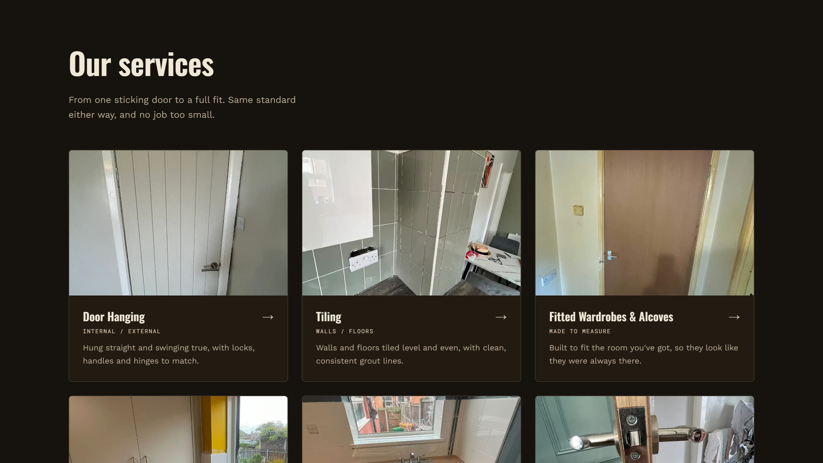 CB Joinery services — door hanging, tiling, fitted wardrobes, worktops and repairs