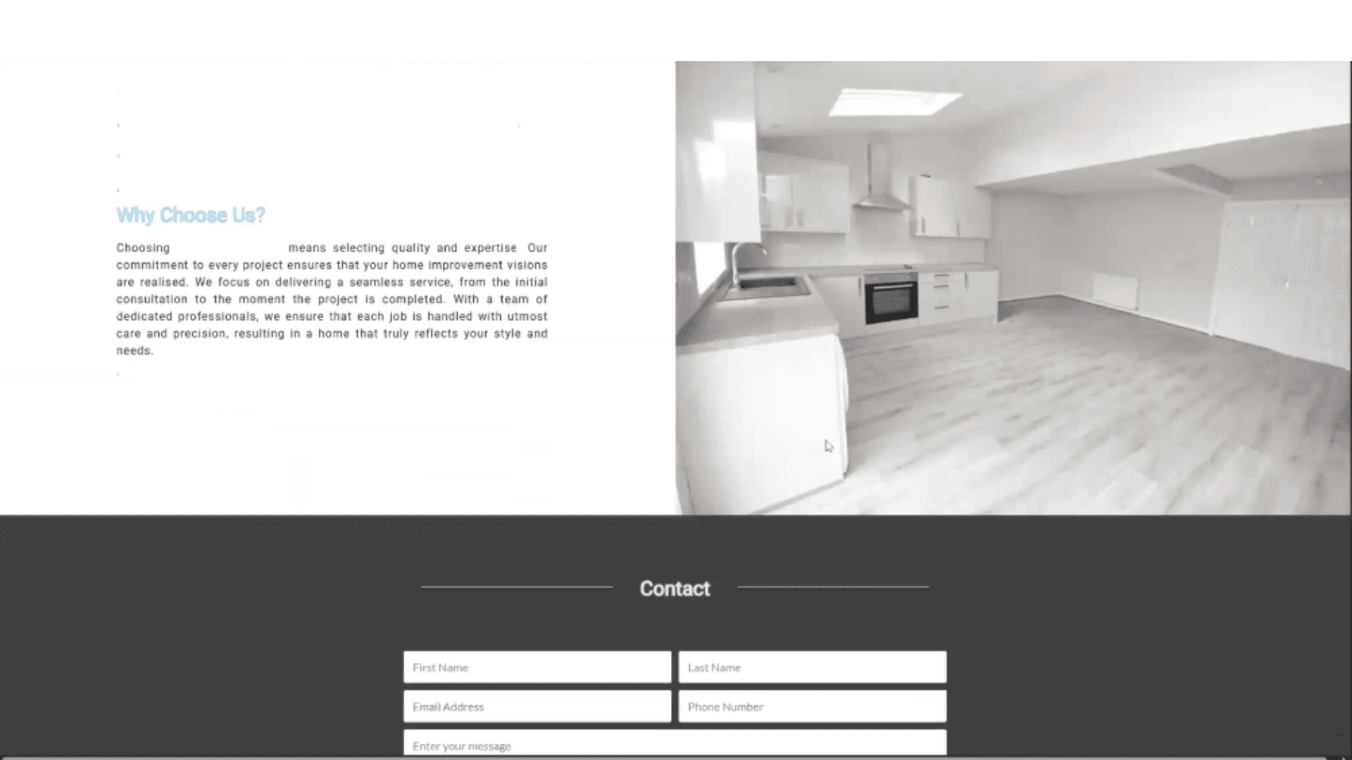 The old construction website — services and contact section before the rebuild