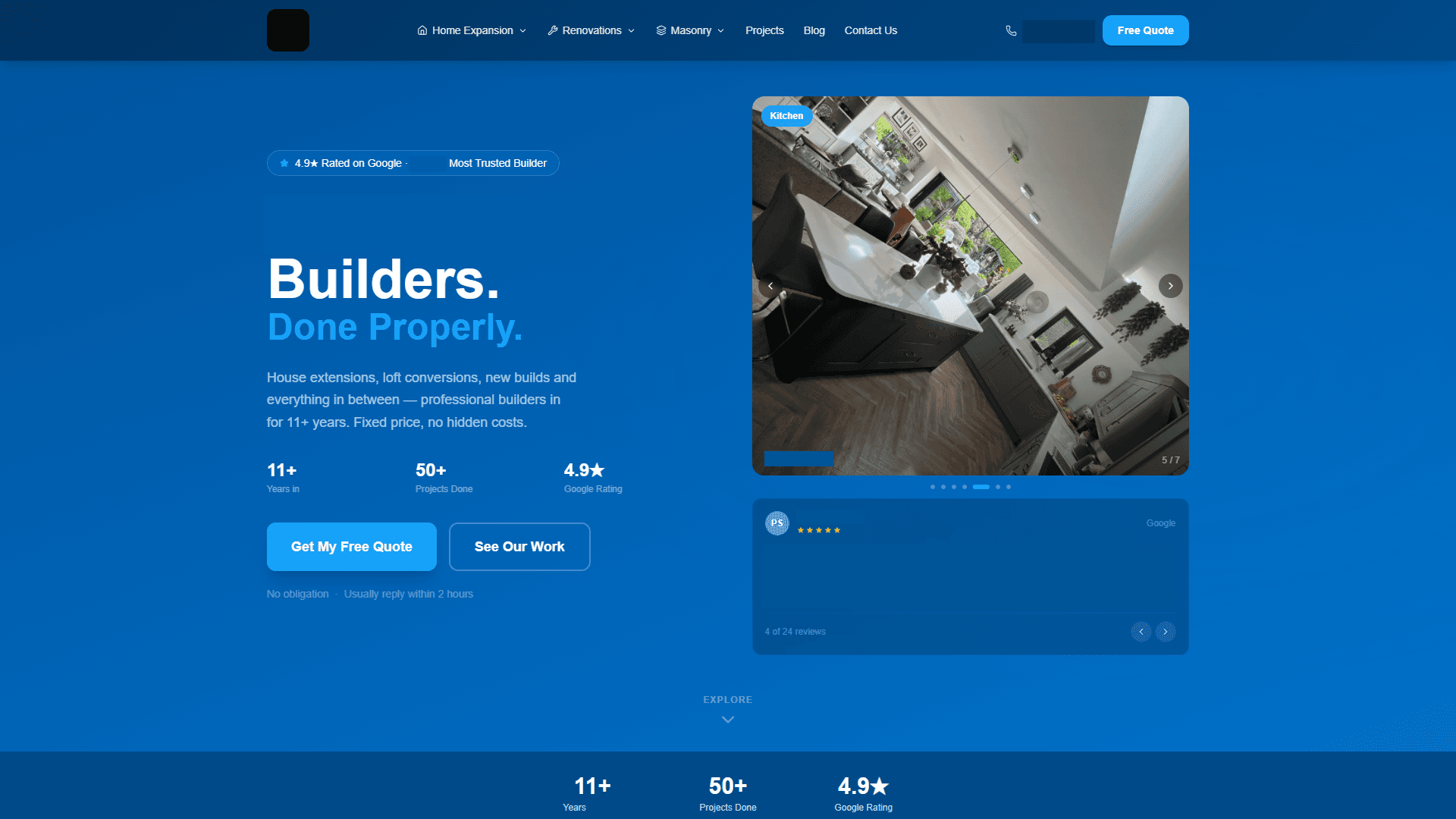 Construction company website homepage built by WAT Websites