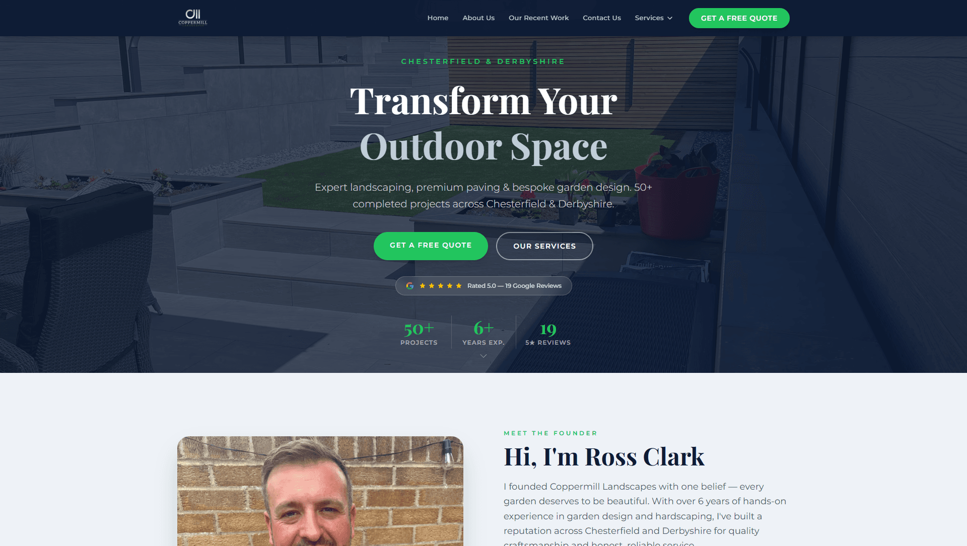 Coppermill Landscapes website overview — landscaping services in Chesterfield and Derbyshire
