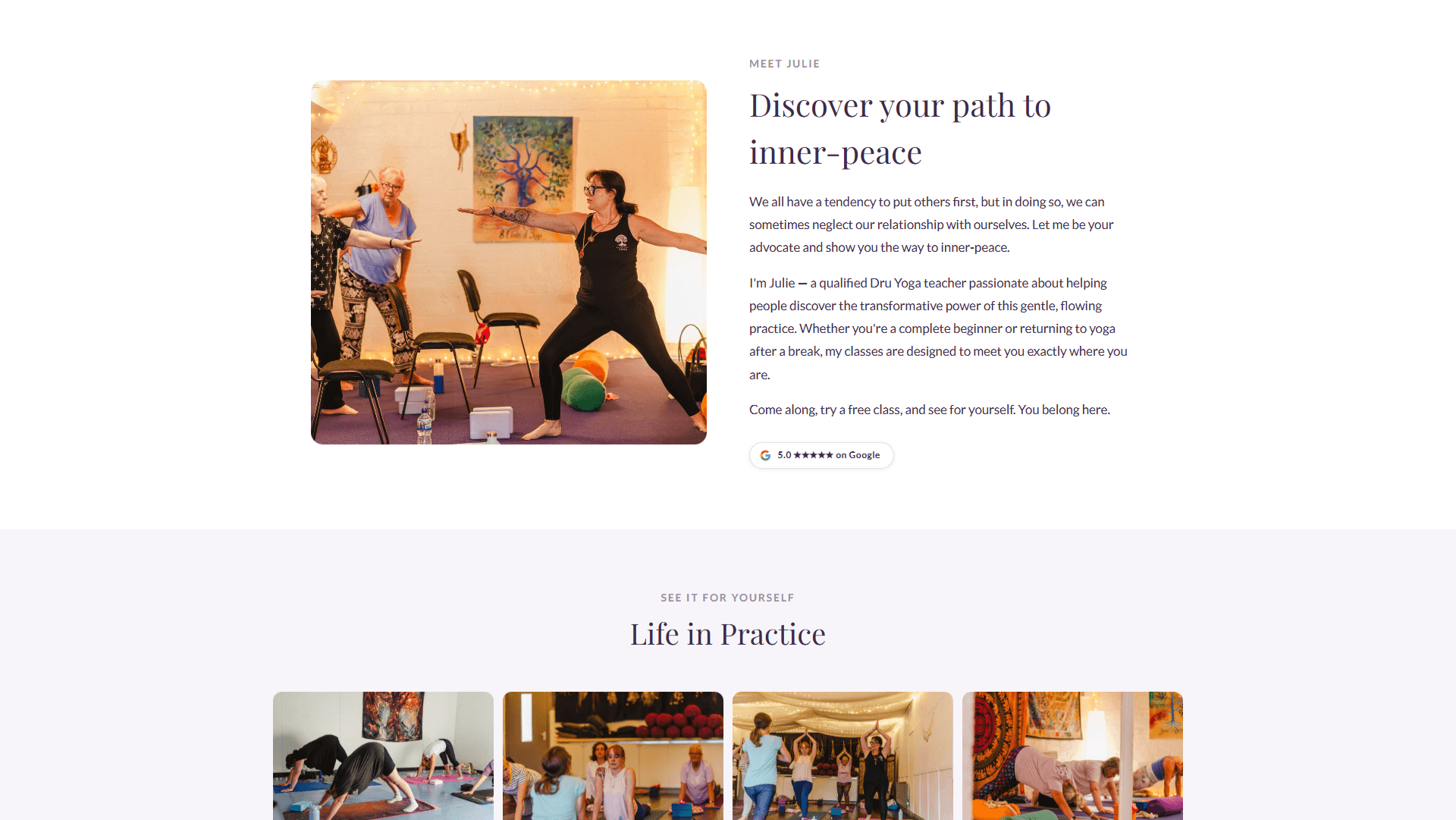 Dru with Ju — about Julie Solomon and her yoga approach