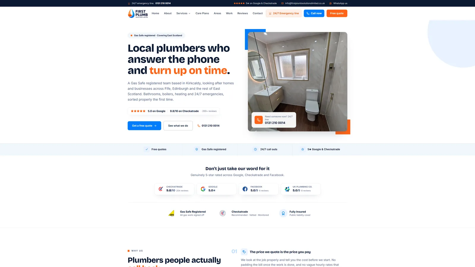 First Plumb homepage — local plumbers in Kirkcaldy and Fife who answer the phone