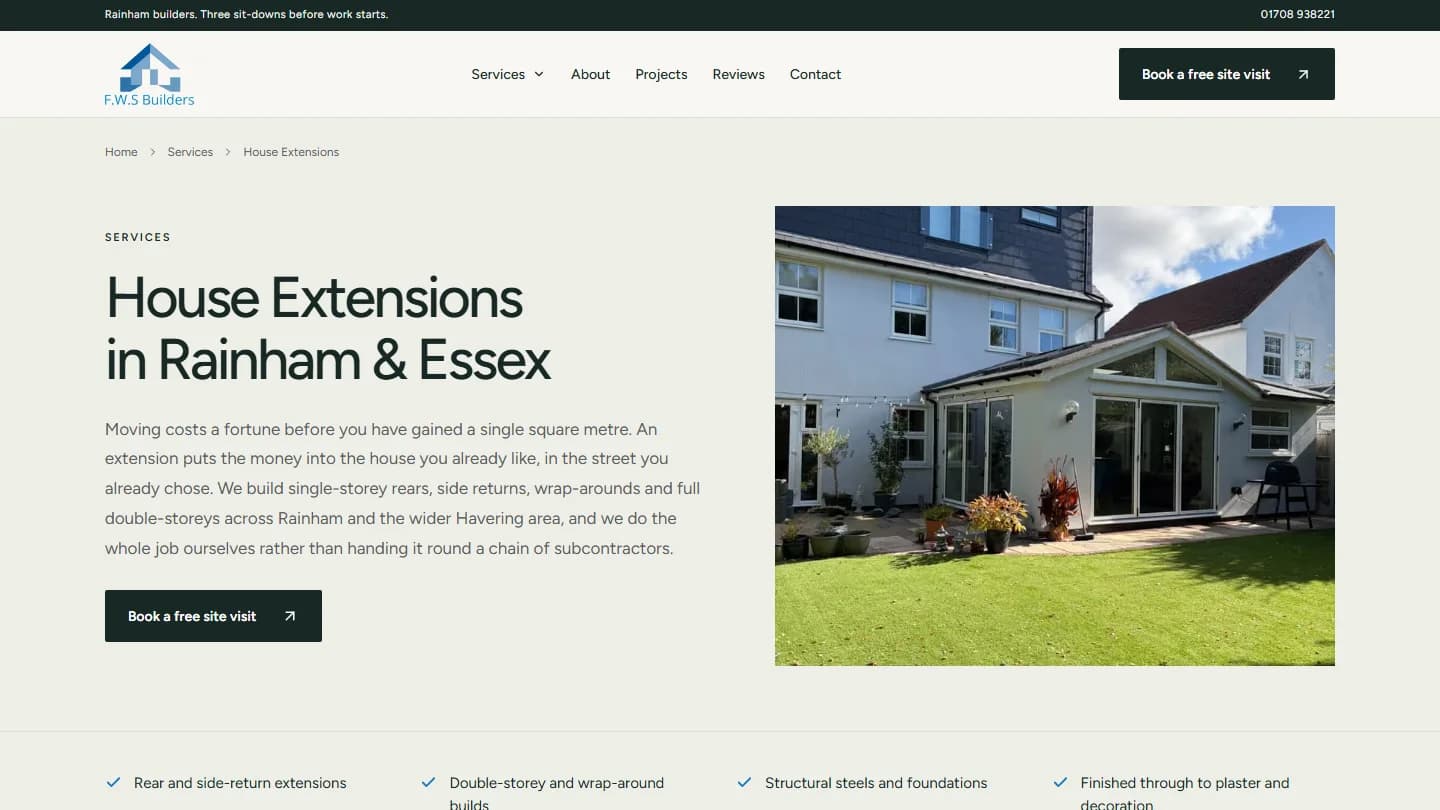 The house extensions page: what an extension costs you in moves versus what it adds, next to a finished rear extension
