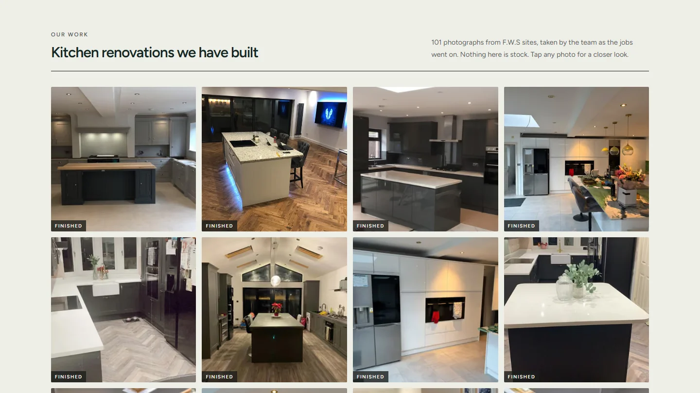 Kitchen renovations we have built: fitted kitchens photographed on site, with the same-house sequences alongside