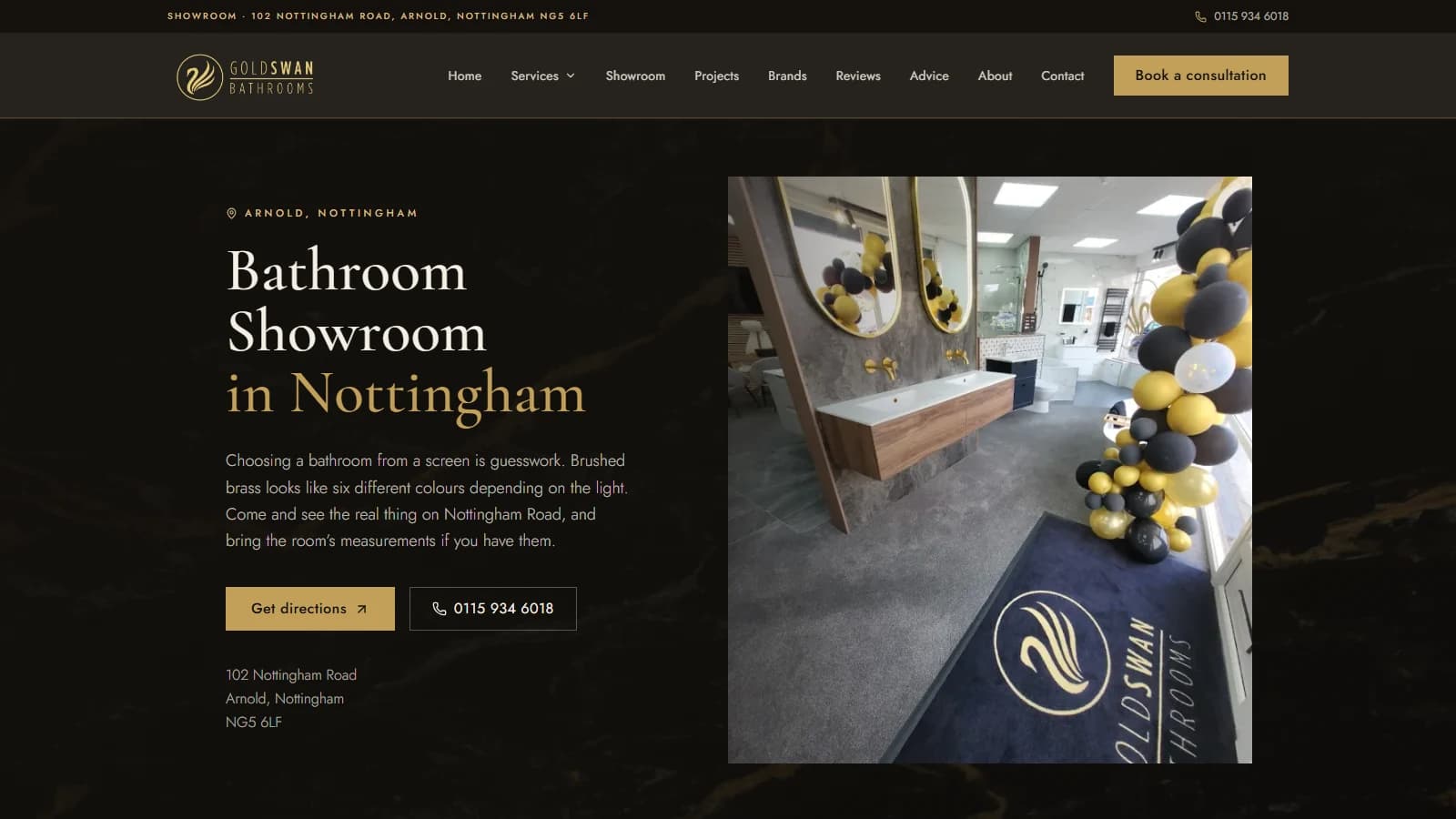 The Goldswan showroom page for their Arnold, Nottingham showroom on Nottingham Road