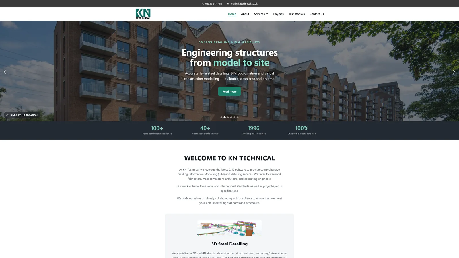 KN Technical homepage — 3D steel detailing and BIM specialists in Derby