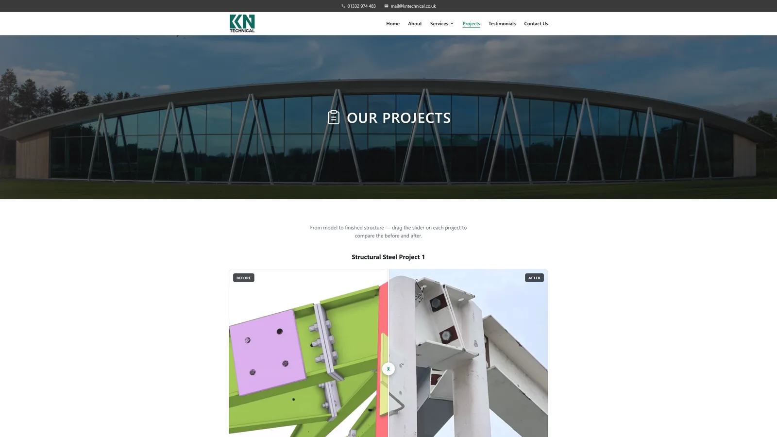 KN Technical projects page — structural steel detailing case studies