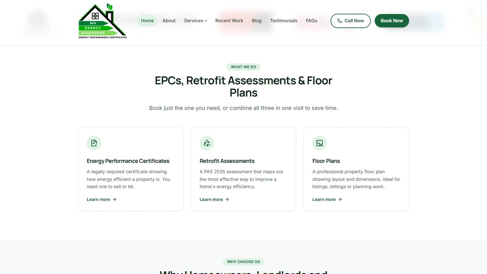 The three MH Energy Assessors services: EPCs, retrofit assessments and floor plans
