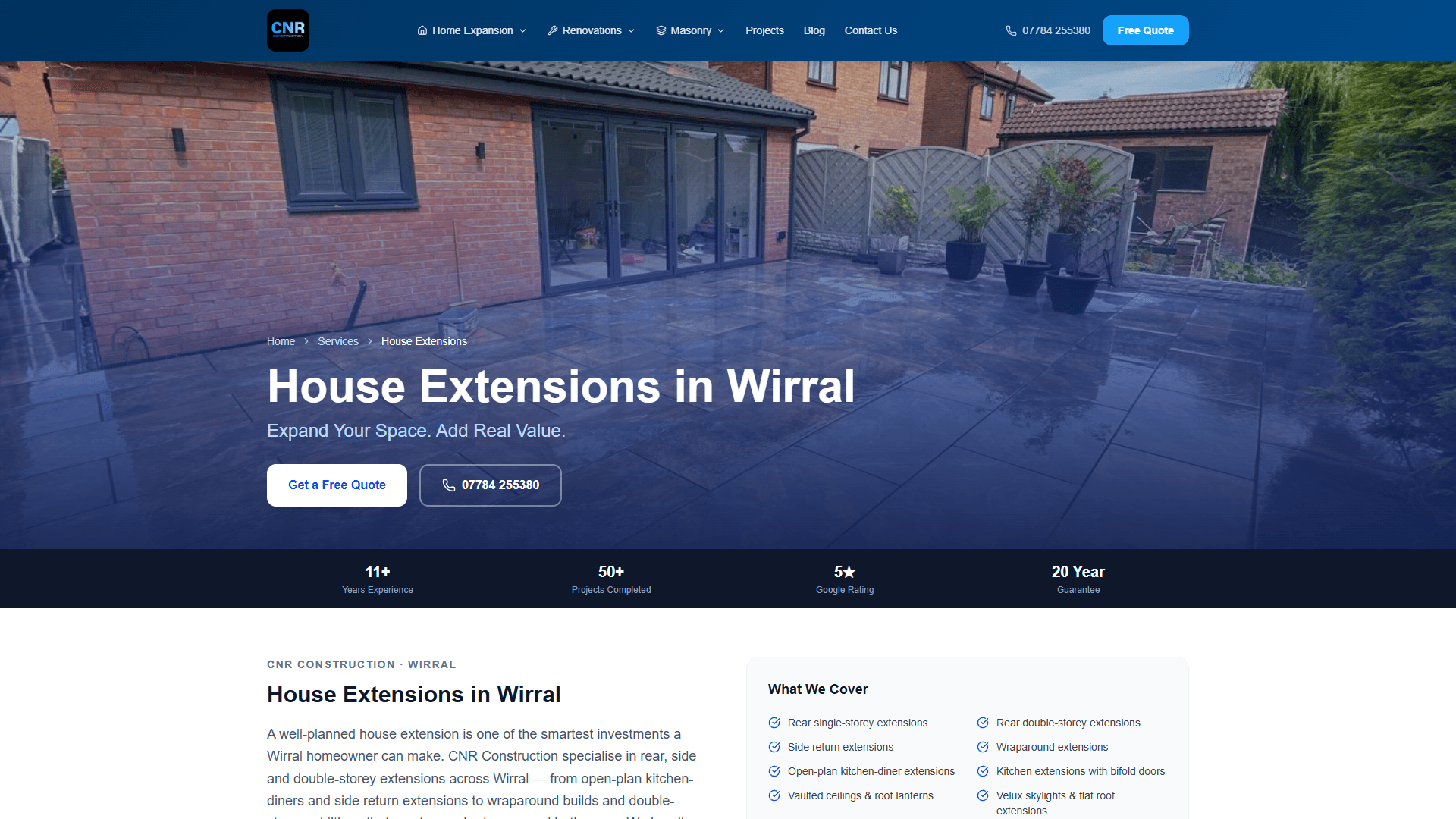 CNR Construction homepage hero — trusted home builders in Wirral and Merseyside