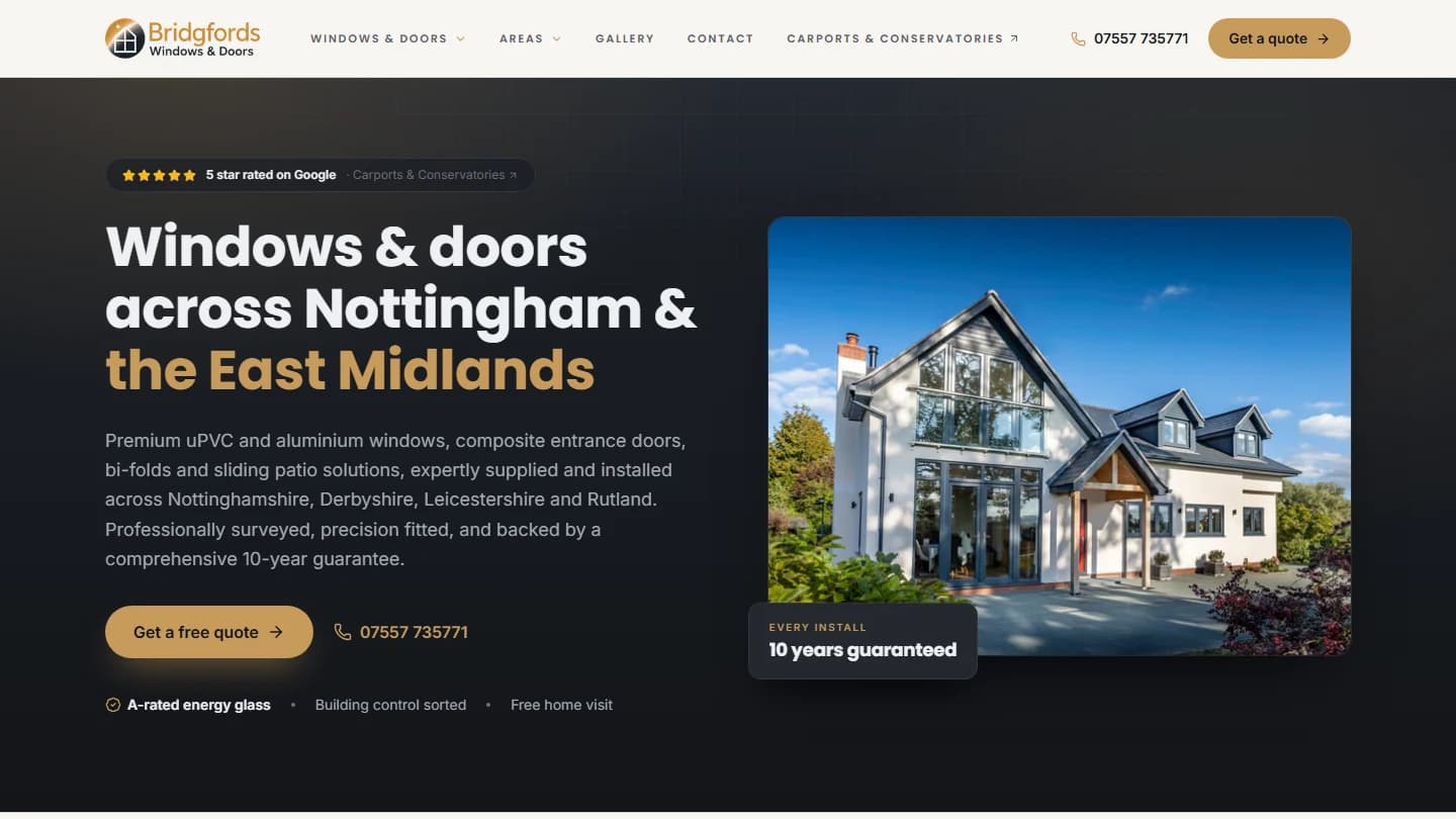 Bridgfords Windows & Doors homepage: windows and doors across Nottingham and the East Midlands