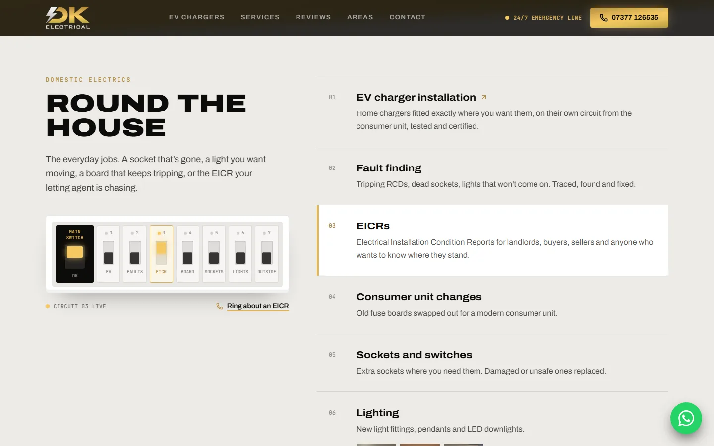The domestic electrics section: seven services laid out as circuits on a consumer unit